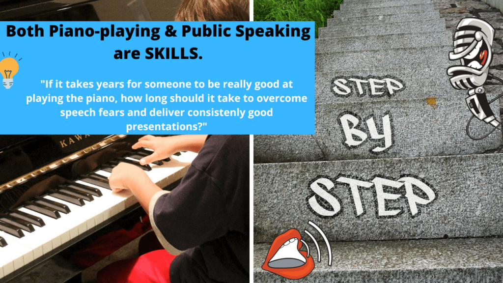 image of concept that public speaking just like piano is a skill and takes time to improve