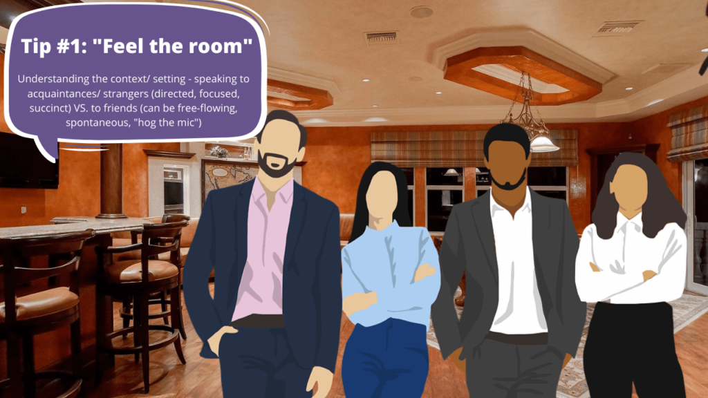 image showing networking setting and the need to feel the vibe of the room to communicate relevantly